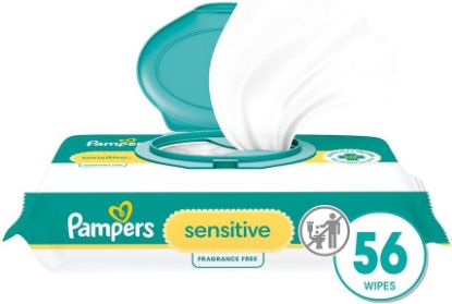Picture of Pampers Baby Wipes Sensitive, Water Based Baby Wipes, Hypoallergenic and Unscented Baby Wipes, 56 Wipes Total (1 Flip-Top Packs)